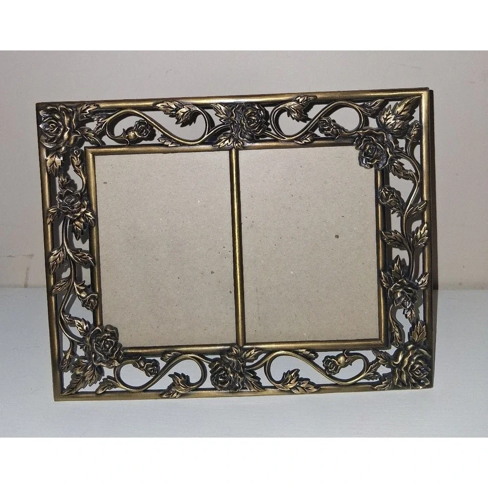Pair Gold Glitter Baroque Scrollwork Mirror Christmas Ornaments 5